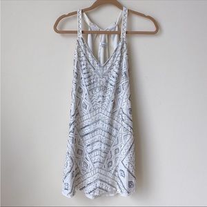 Parker White Silver Beaded Mini Evening Dress